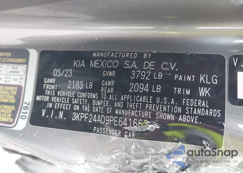2023 Kia Forte Lxs from USA, damaged, VIN 3KPF24AD9PE641663